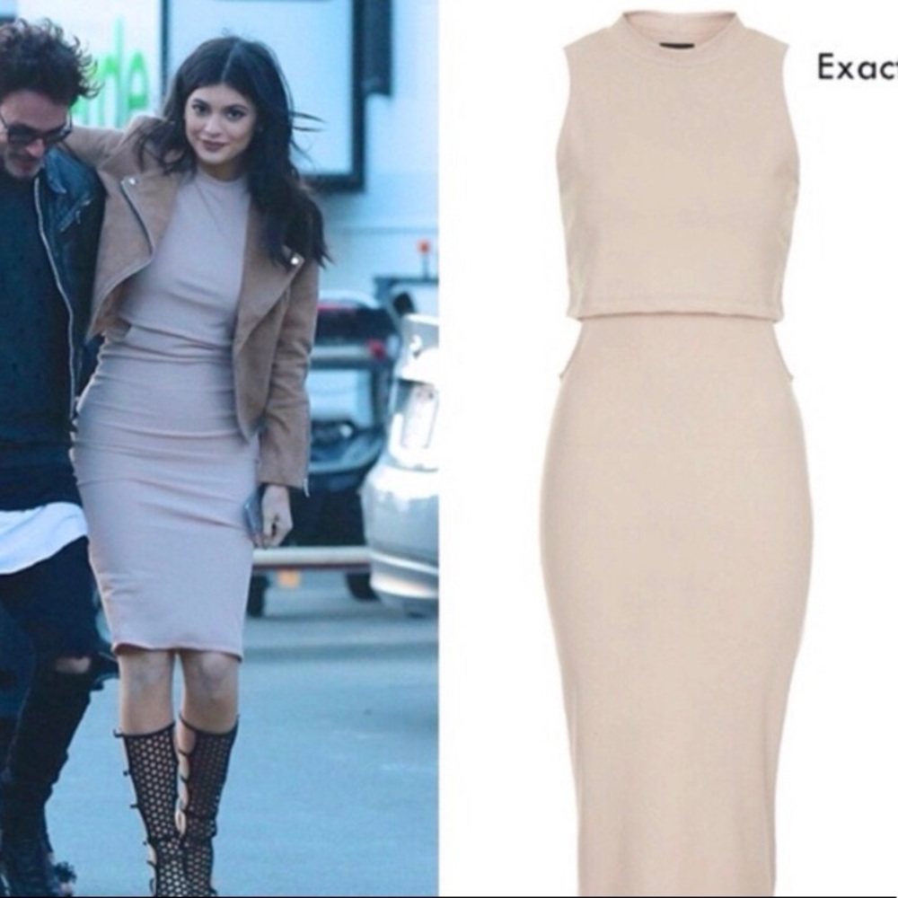 Topshop cut out nude ribbed midi dress